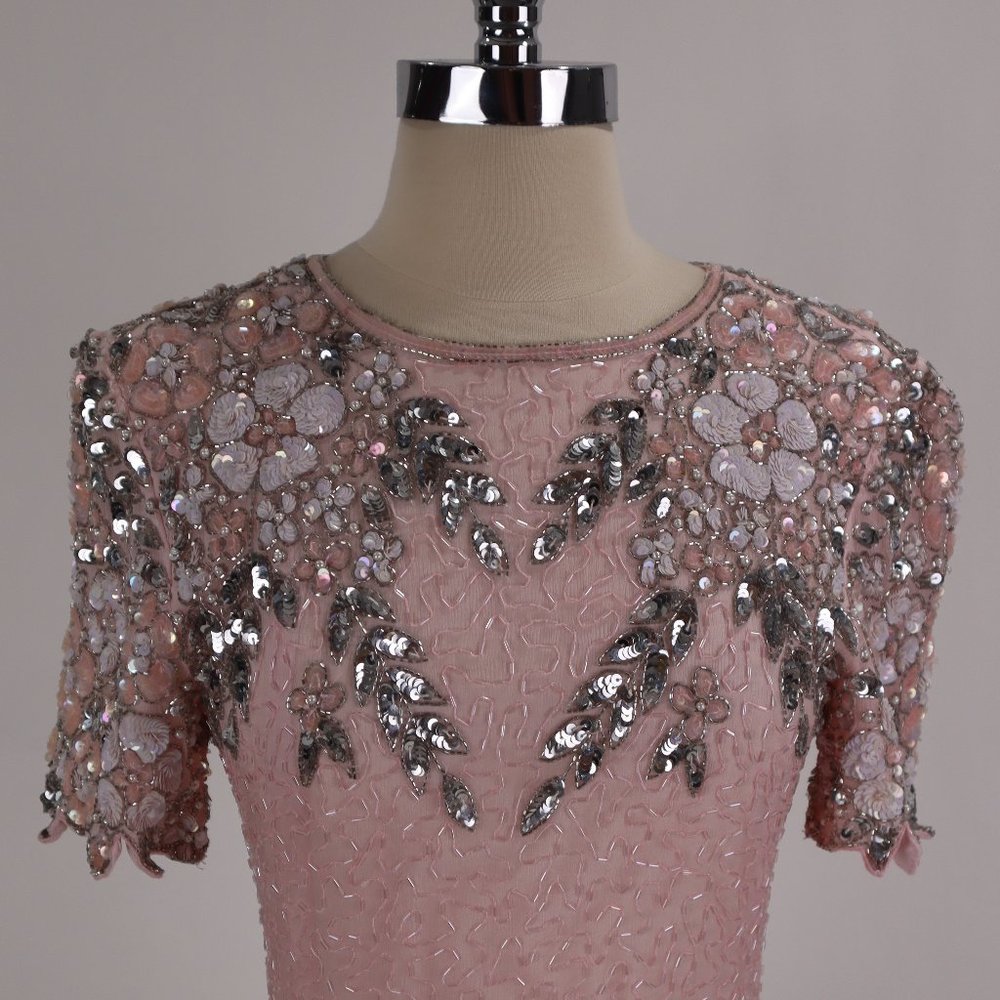 🌺 Vtg Stenay NWOT Pink Sequin Beaded Rhinestone Party Cocktail Wedding Dress S - Picture 6 of 13
